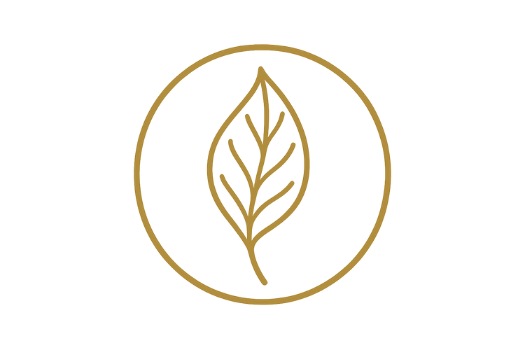 leaf in circle
Color: #B29139
Stroke weight: 1.5–2px line
Background: Transparent
