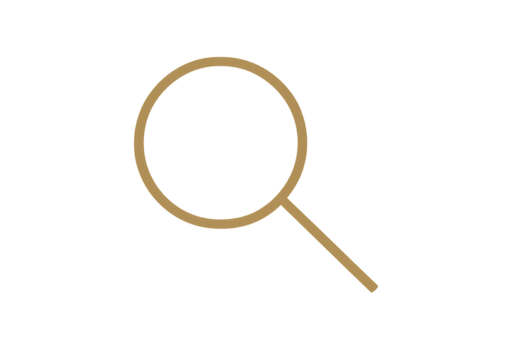 magnifying glass
Color: #B29139
Stroke weight: 1.5–2px line
Background: Transparent
